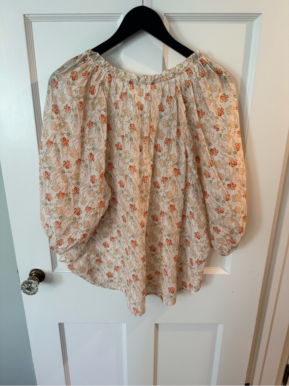 XiRENA Cream Floral Peasant Blouse with Orange & Green Print - Picture 3 of 4